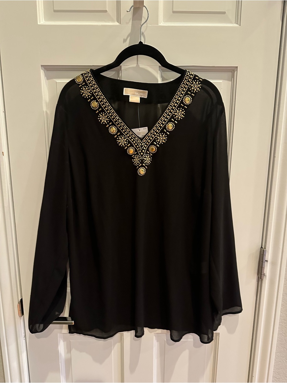 Embellished Michael Kors V-Neck Black Womens Top